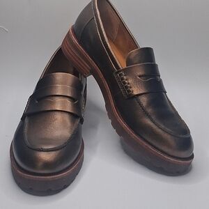 Kork-Ease Women's Black Penny Loafers with Brown Lug Sole